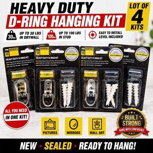 Lot of 4 Heavy Duty D-Ring Picture Hanging Kits Wall Mirror Frame Hardware New